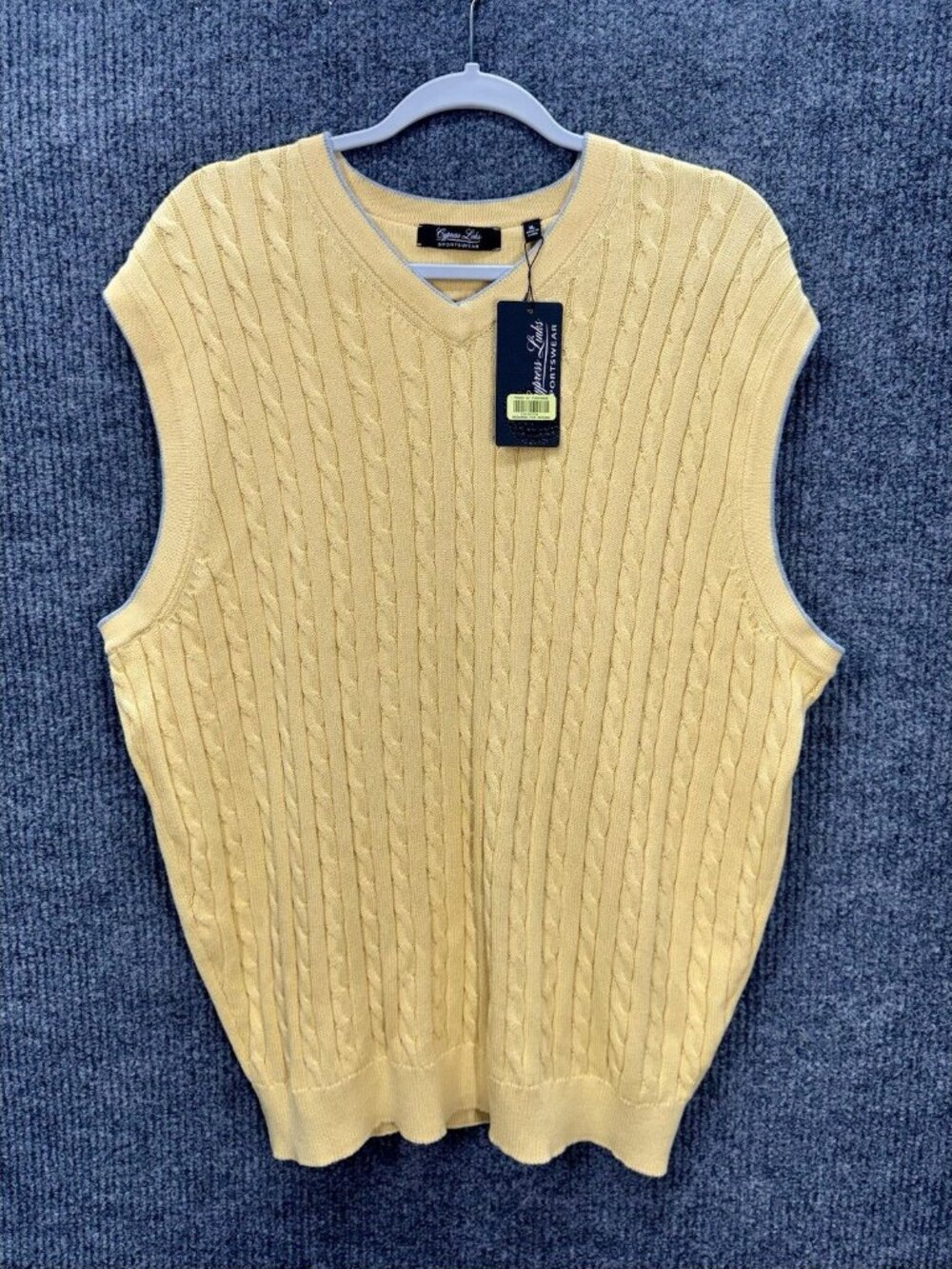 Cypress Links Sweater Vest Men’s XL Yellow Cable Knit Golf V-Neck Preppy NWT